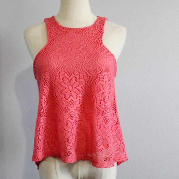 RNB Pink Laser Cut Sleeveless Blouse Size S Lined Inside High Low Style - Picture 1 of 6